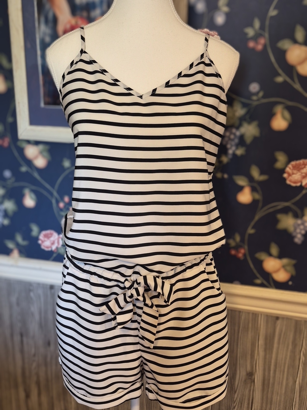 J. Crew Black & White Striped Sleeveless Romper